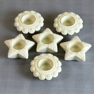 Set of 6 PartyLite Ivory Bisque Tealight Holders Seashell Starfish Coastal Decor